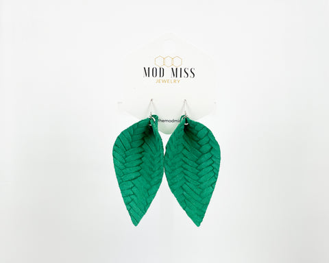 Leather Petal Earring "Weaved Kelly Green"