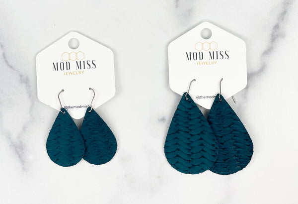 Leather Teardrop Earring "Weaved Dark Teal Weaved"