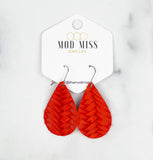 Leather Teardrop Earring "Weaved Orange"