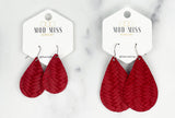 Leather Teardrop Earring "Weaved Red"