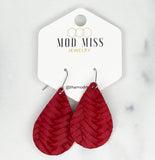 Leather Teardrop Earring "Weaved Red"