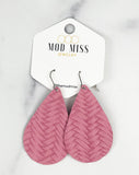 Leather Teardrop Earring "Weaved Rose Pink"