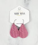 Leather Teardrop Earring "Weaved Rose Pink"