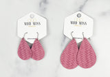 Leather Teardrop Earring "Weaved Rose Pink"
