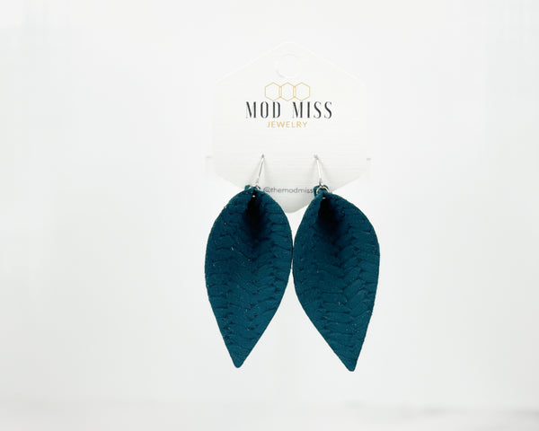 Leather Petal Earring "Weaved Dark Teal"