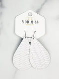 Leather Teardrop Earring "Weaved White"