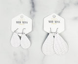 Leather Teardrop Earring "Weaved White"