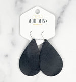 Leather Teardrop Earring "Worn Black"