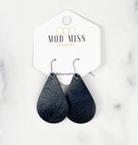Leather Teardrop Earring "Worn Black"