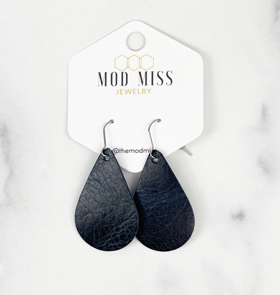 Leather Teardrop Earring "Worn Black"