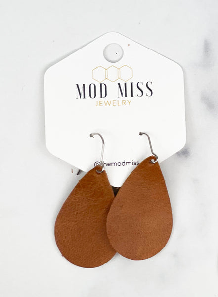 Leather Teardrop Earring "Worn Brown"