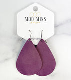 Leather Teardrop Earring "Worn Lavender"