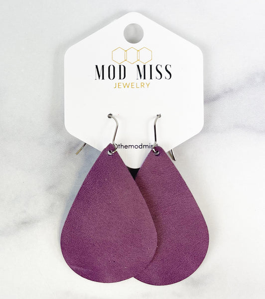 Leather Teardrop Earring "Worn Lavender"