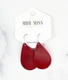 Leather Teardrop Earring "Worn Red"